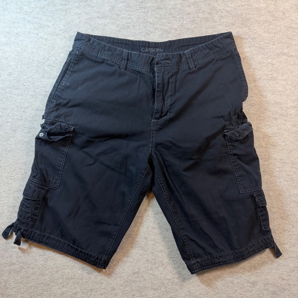 VTG Baggy Y2K Carbon Mens Black Cargo Shorts Longer Length Size 34 Cotton